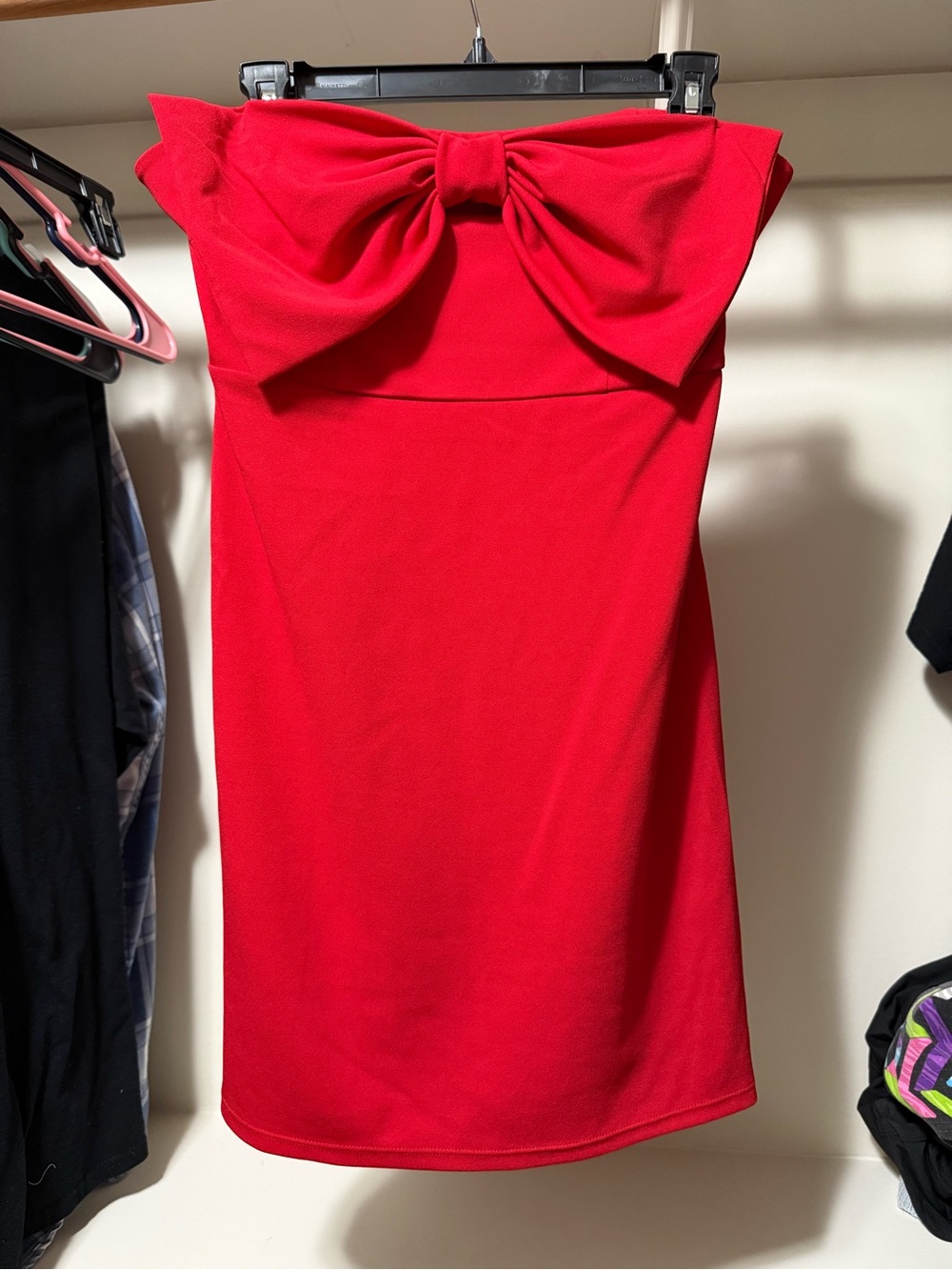 No Boundaries Bright Red Strapless Bow-Front Dress